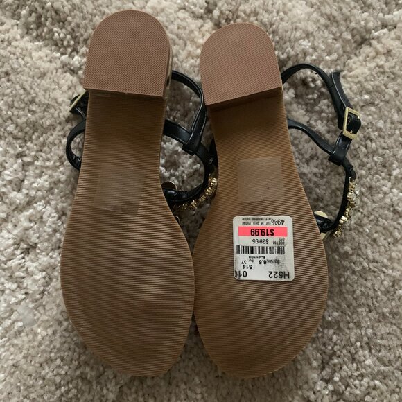 Le Chateau Black Flat Rhinestone Sandals (Brand New) - Picture 3 of 5